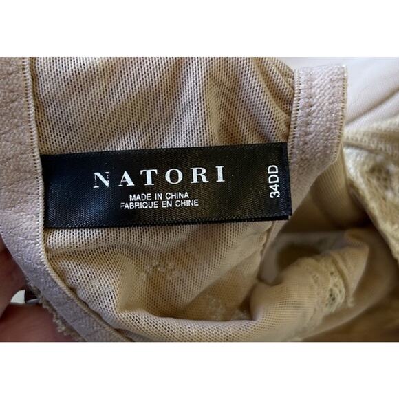 NATORI Feathers Front Close Lace T-Back Bra 34DD Beige Sexy Romantic Push Up - Picture 7 of 9